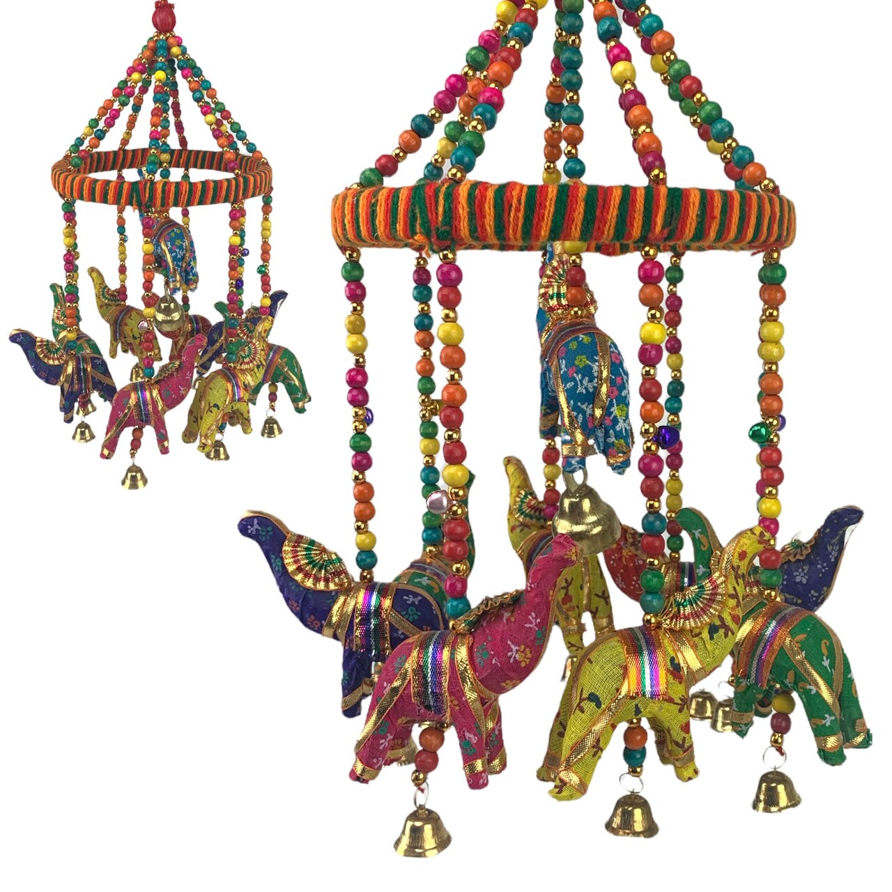 Rajasthani Ring Elephant Wall Door Hangings with Golden Bells Traditional Handicraft Hanging Decorative Latkan for Indoor Outdoor Home Office Decor Diwali Decoration Housewarming Gift